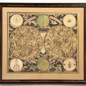 Astronomy Celestial Chart, Dbl. Hemisphere; Homann Heirs, Antique 18th Cent.