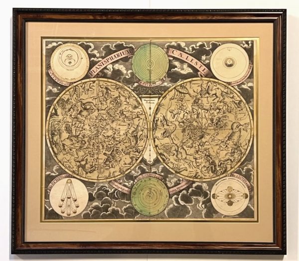 Astronomy Celestial Chart, Dbl. Hemisphere; Homann Heirs, Antique 18th Cent.