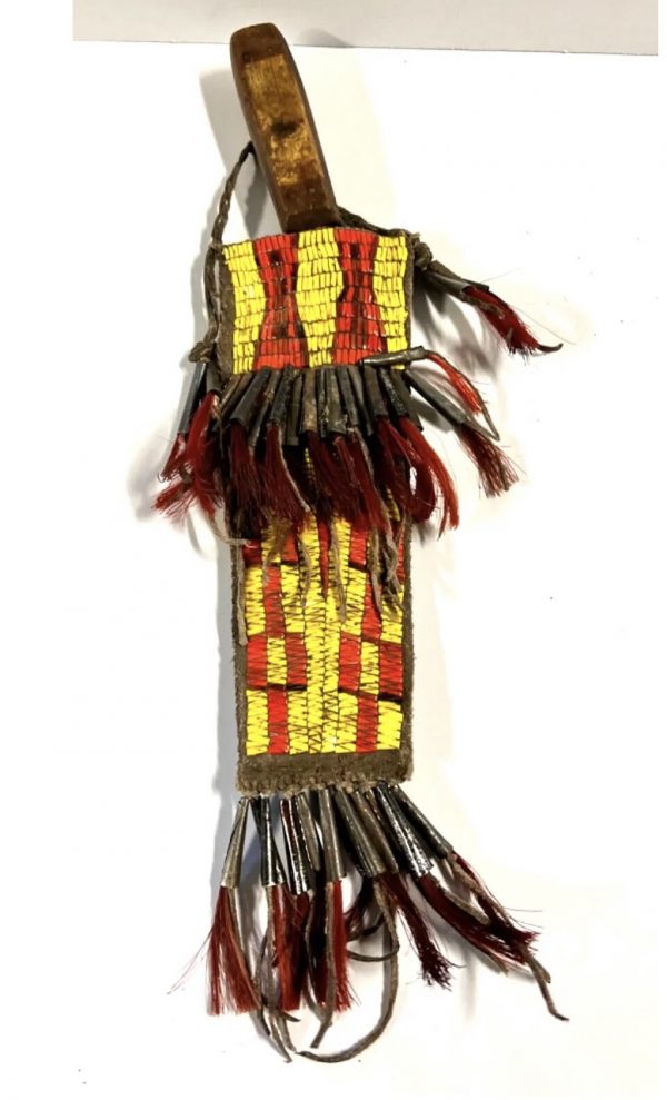 Vintage Native American Indian Knife Sheath; Porcupine Quills; Knife; Tin Cones - Image 4