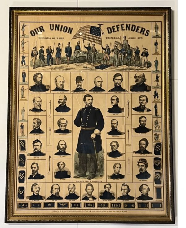 Antique Original Civil War Poster of Union Generals; 1862; Framed; Ultra Rare