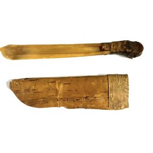 Original Native American Indian Animal Bone Knife; with Rare Birch Bark Scabbard