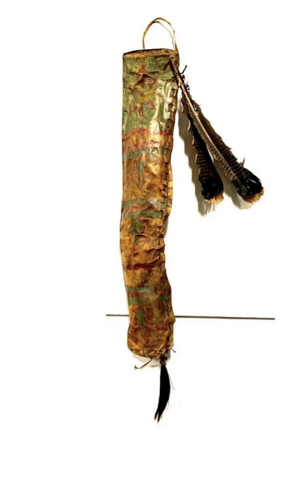 Antique Quiver Parfleche With Feathers; Hand Painted, HorseHair