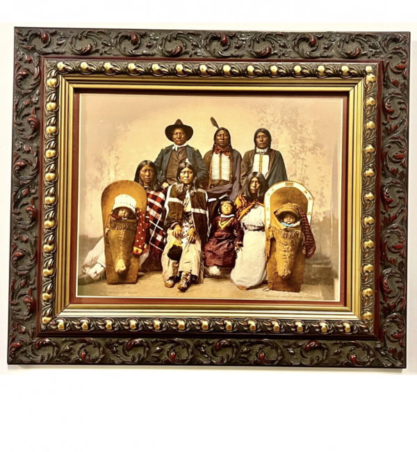 Original Hand Painted Chief's Photograph With Family; Period Frame; Ex Cowans