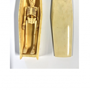 Antique Mori Coffin & Matching Skeleton With Movable Parts; Bakelite or Catalin