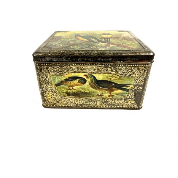 Antique Biscuit Tin; English Or German; Large; Beautiful Birds On Surface; 1890s - Image 3